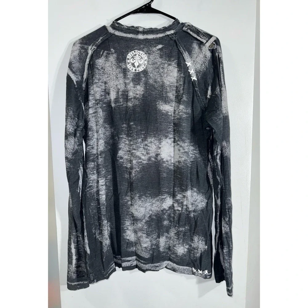 Affliction men's gray tie dyed long sleeve tshirt‎ epaulets size medium
